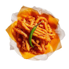 crispy fried snacks served with green chili on a plate PNG image, transparent background