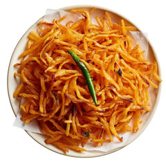 crispy fried snacks served with green chili on a plate PNG image, transparent background