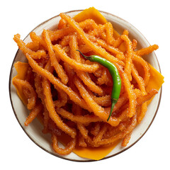 crispy fried snacks served with green chili on a plate PNG image, transparent background