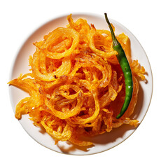 crispy fried snacks served with green chili on a plate PNG image, transparent background