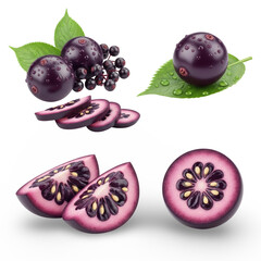 Fresh Star Apple: Sliced and Whole on Black, Transparent Background