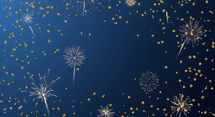 Luxurious blue background with vibrant firework bursts, ideal for festive celebrations, night, poster