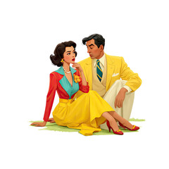 Retro couple sitting on grass