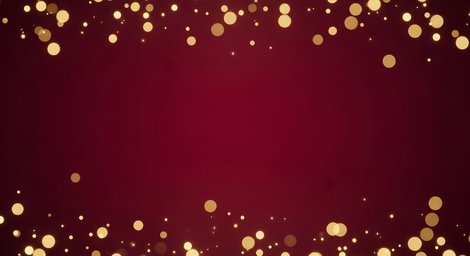 Festive burgundy background with golden bokeh lights overlay