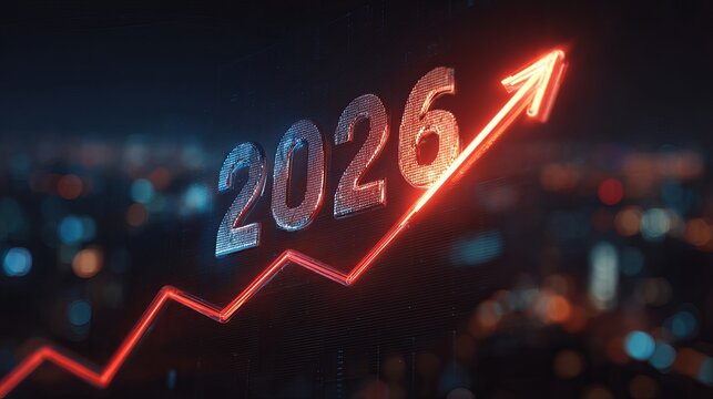 Exciting 2026 financial forecast with red arrow pointing upward, signifying growth and success in the coming years for your business ventures