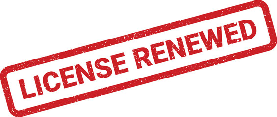 A red textured rectangle stamp confirms License Renewed indicating successful validation and continued official status