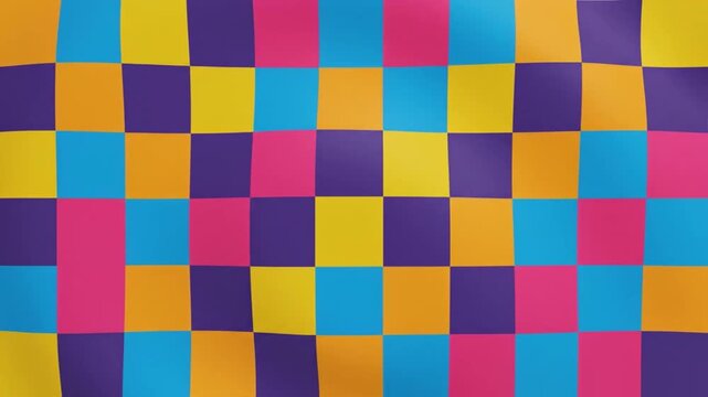 Dynamic checkerboard pattern with bright playful colors creating an energetic visual effect