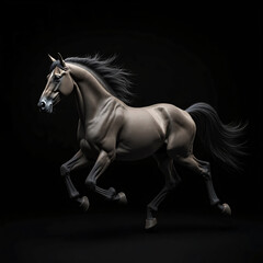 Obraz premium Majestic black horse in dynamic motion against a dark backdrop showcasing strength and elegance