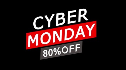 Cyber Monday Sale Motion Graphics: 80% Off Discount Banner Animation, Minimalist color full motion design and background, E-commerce Online Shopping Deal Promo - Powered by Adobe