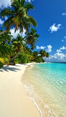 Tropical beach scene with palm trees, white sand, and turquoise water (9)