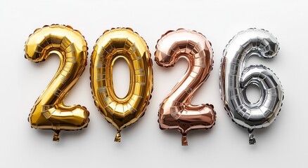 Celebration of the Year 2026 With Colorful Shiny Balloons Displayed Prominently