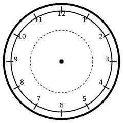 Clock Face 09 Numeric Thin Hour Double Dashed clock face on white background