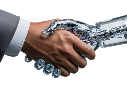 Human and robotic handshake for future technology partnership