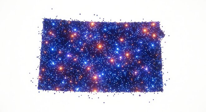 Kansas map formed by a dense cluster of glowing blue and orange stars