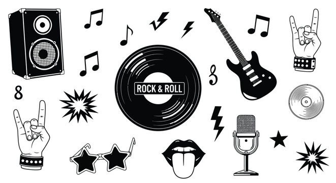 Rock and roll music elements vector illustration graphic design