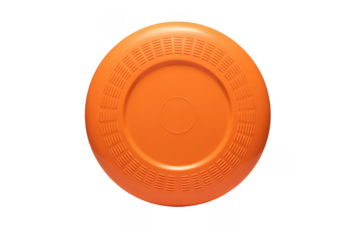 Orange frisbee with textured rim isolated on a transparent background