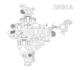 India map with line art icons vector illustration