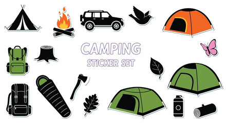 Camping adventure stickers outdoors nature vector graphic design