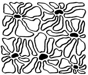 Seamless style hand drawn bold black and white floral pattern with abstract daisy flowers for textile or wallpaper background