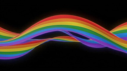 Dynamic rainbow ribbon waving gently against black, promoting diversity, inclusion, and pride with smooth flowing colorful motion - Powered by Adobe