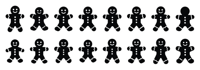 gingerbread man silhouette icon set