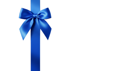 Elegant blue satin ribbon bow isolated on transparent background