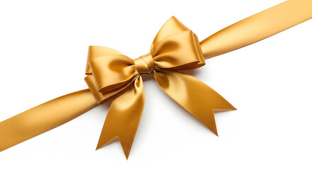 Fototapeta premium Elegant gold ribbon bow on white background creating a festive mood