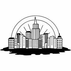 City Skyline Under Curved Dome Line Art