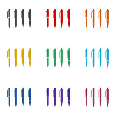 Pen icons set isolated on white background. Set icons colorful