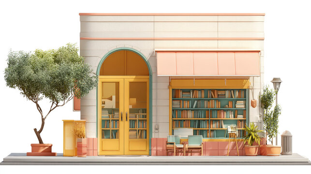 A language school or tutoring center storefront, background isolated on a Transparent background, PNG file.