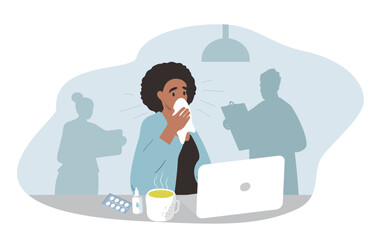 Flat style vector illustration on the theme of virus infection in the office