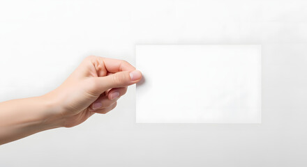 Obraz premium Hand holding blank white paper card mockup studio shot promotion