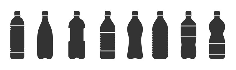 Water bottles. Plastic bottle collection. Flat vector water bottles icons. Vector illustration