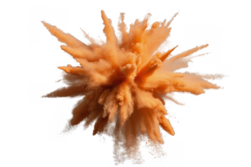 Orange powder explosion isolated on a transparent background
