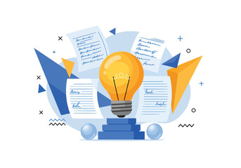 Bright idea concept symbolizing innovation and knowledge discovery - Flat Vector Illustration, icon. Editable stroke. Colored vector illustration