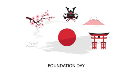 Obraz premium Collection of Traditional Japanese Symbols Representing Foundation Day Celebrations