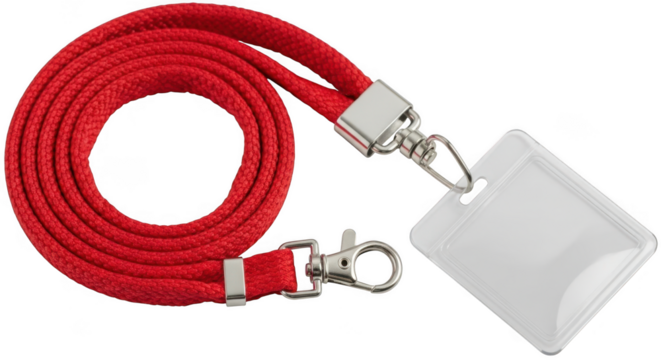 Red lanyard with id card isolated on transparent background transparent background