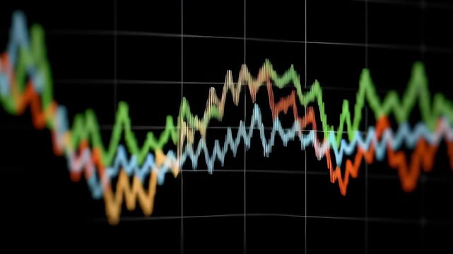 Market reaction concept ,Colorful line graph with fluctuating data trends, financial analysis, business growth, market performance, and dynamic trend