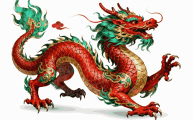 Obraz premium Chinese Dragon Paint Chinese Red Dragon isolated watercolor vector illustration svg