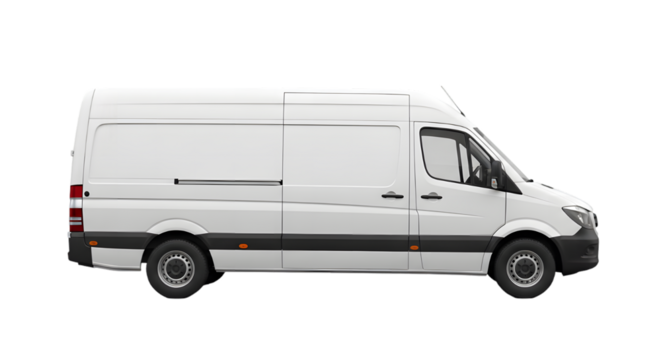 Isolated white cargo van on black background for delivery or transportation