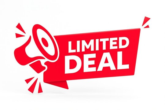 Bright red banner with a white megaphone announcing a limited time deal or special offer