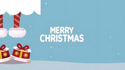 Christmas sale shopping banner with Santa snowman gift and winter landscape for holiday promotion poster header and online advertising design