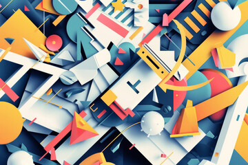 Colorful abstract composition featuring overlapping geometric shapes and forms.