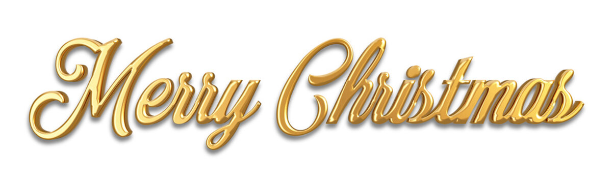 Merry christmas gold text in 3d rendering isolated on transparent
