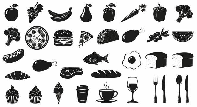 food silhouette vector collection. Illustration vector of different kinds of food Silhouette. 