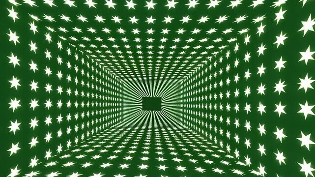 Immersive star tunnel animation for futuristic concepts, vibrant green and white cosmic journey, perfect for sci-fi visuals and space themed events