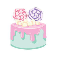 Pastel Cake with lollipops and marshmallow