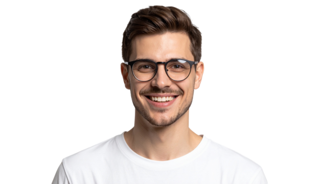 Smiling Young Man in Round Glasses Isolated Headshot Portrait