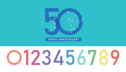 Fototapeta premium Happy anniversary colorful 1 to 10 numbers. celebration events, congratulations, invitations anniversary. set of numbers. vector illustration