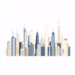 Obraz premium Modern Flat Vector Illustration of New York City Skyline with Iconic Skyscrapers in Soft Beige and Blue Tones 